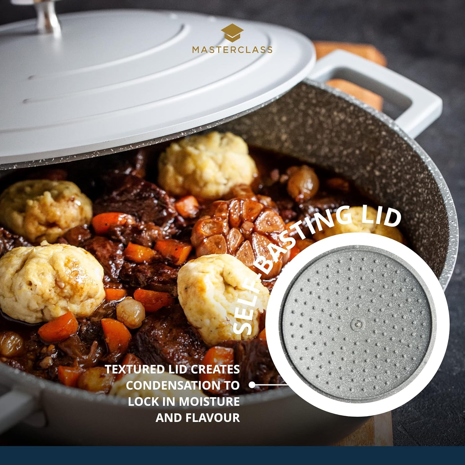 MasterClass MCMSCRD28GRY Shallow Casserole Dish with Lid, Lightweight Cast Aluminium, Induction Hob and Oven Safe, Ombre Grey, 4 Litre/28 cm