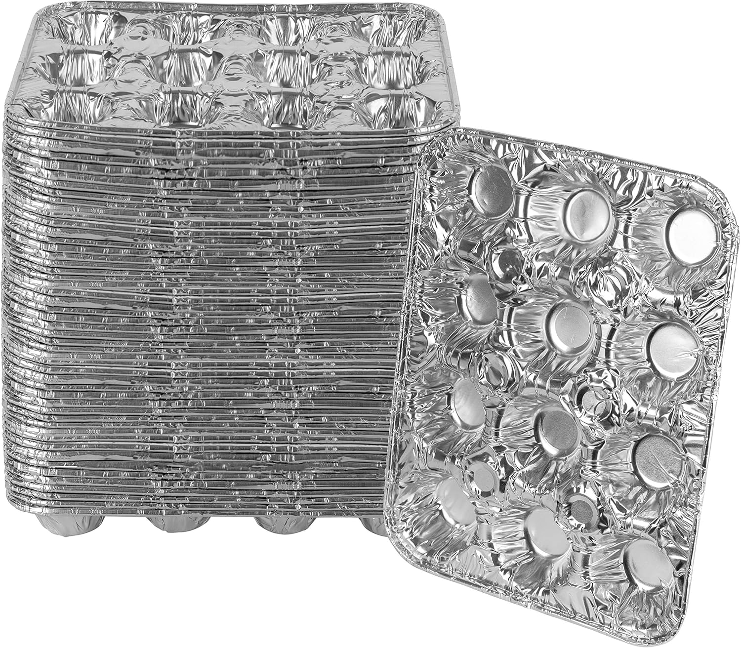 PLASTICPRO Aluminum Foil Muffin Pans Reusable and Disposable, Holds 12 Mini Cupcakes