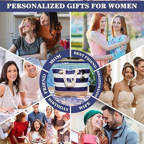 Miniatura 4 de YOOLIFE Bolsa de lona impermeable con inicial, con cremallera, regalos personalizados para mujeres, cumpleaños, viajes, playa, esencial