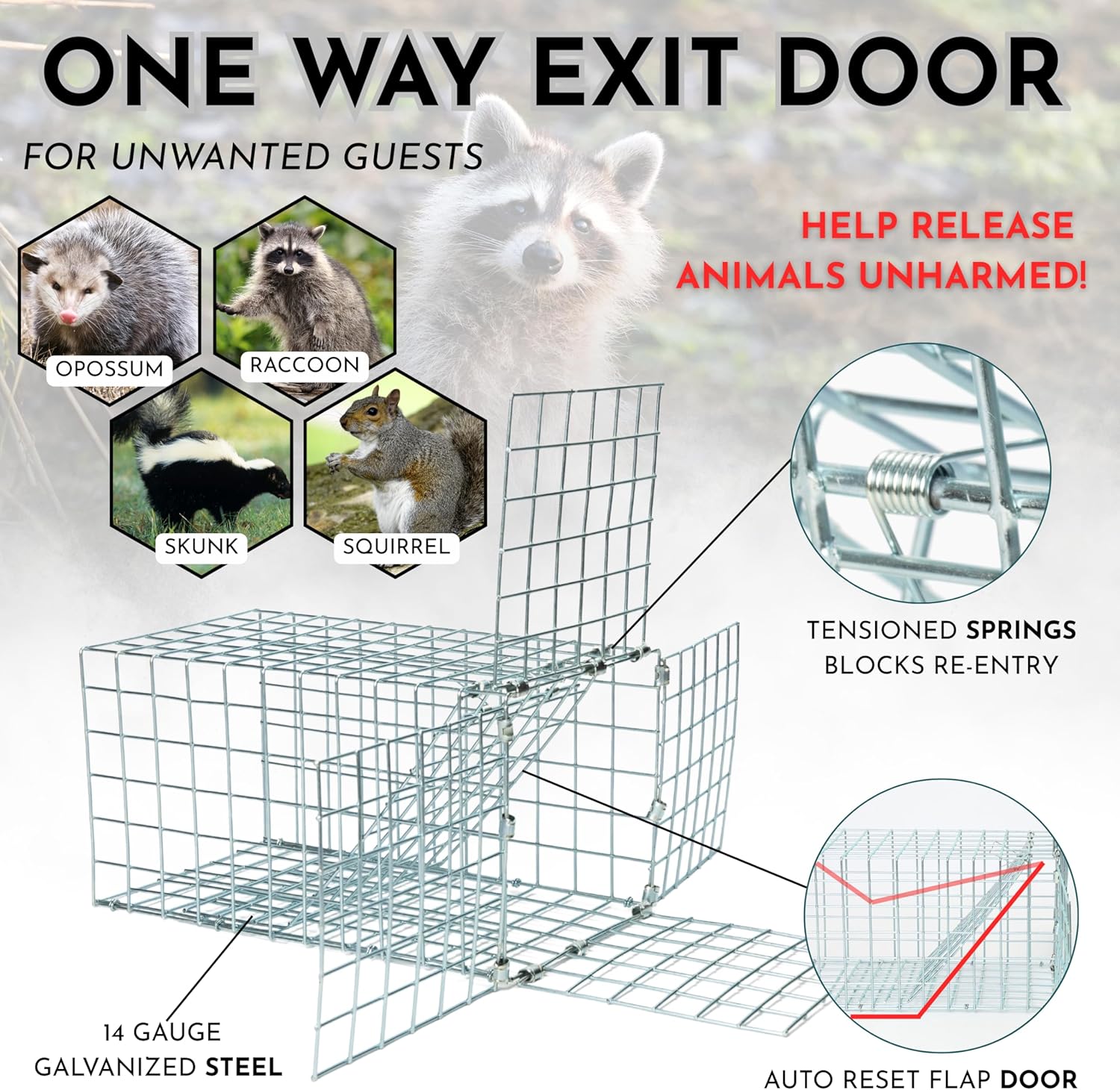 Animal One Way Exit Door - 6" Excluder Device for Raccoon, Squirrel, Skunk Trapped in Attic, Chimney, Under Deck – Eviction System with Installation Kit - Wildlife Pest Control Humane Animal Removal