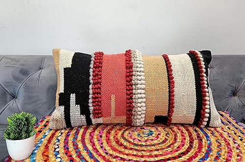 Miniatura 5 de Trade Star Funda de almohada 100% algodón bohemio copetudo, diseño tradicional, funda de cojín altamente duradera para decoración de dormitorio (12