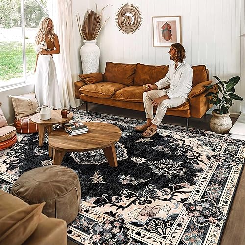 Miniatura 257 de MUJOO - Alfombra de 8 x 10 pies para sala de estar, grande, lavable, bohemio, para dormitorio, antideslizante, abstracto, suave, de pelo corto