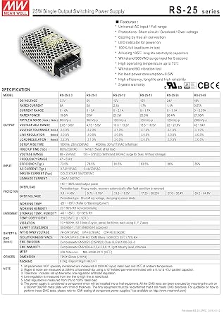 Mean Well RS-25-15 Enclosed Switching AC-to-DC Power Supply, Single Output, 15V, 1.7A, 25.5W, 1.1 H x 2.0 W x 3.0 L
