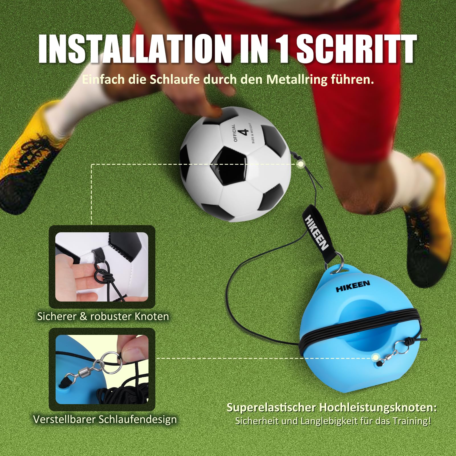 Hikeen Fußball Trainingsset mit Rückprallball: Tragbares Fussball Trainingszubehör für Jugendliche und Erwachsene, Fußball Sachen und Metallfuß für im Fußballplatz Garten, oder Park
