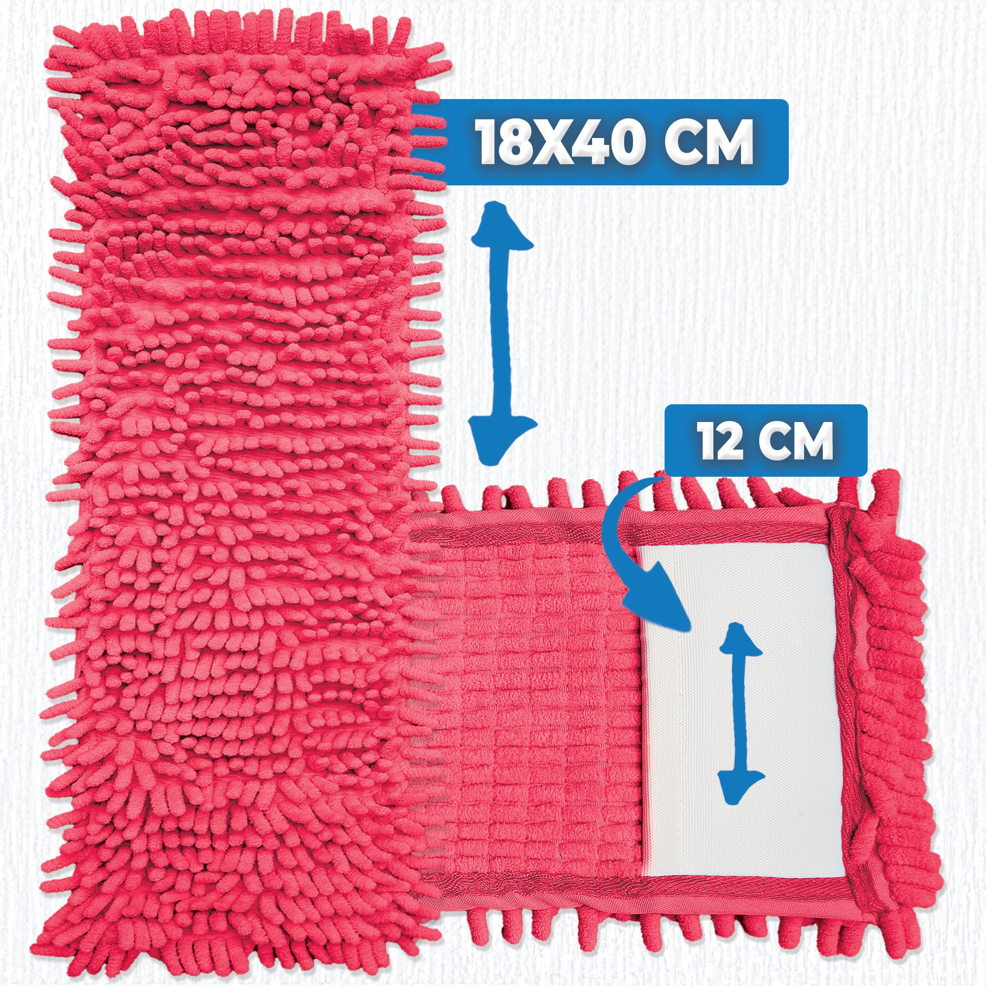 10 fundas de repuesto para mopa de suelo profesional, chenilla, color rojo, de chenilla, de microfibra, para suelos delicados, para el cuidado del suelo, para todos los soportes plegables de 40 cm