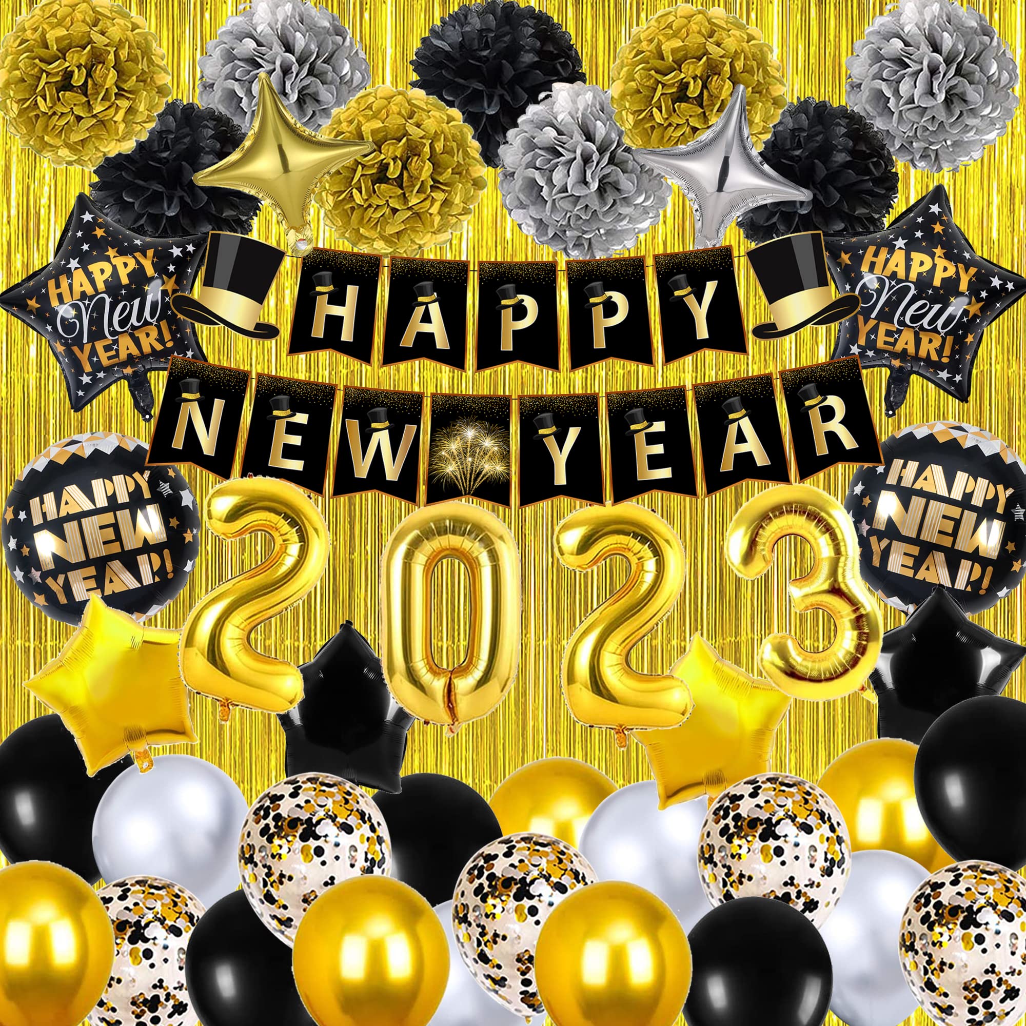 Buy New Years Eve Party Supplies 2023 Happy New Year Decorations Black