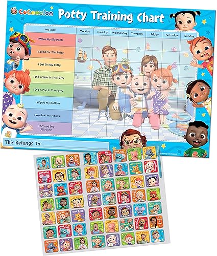Miniatura 2 de 01.70.30.052 La recompensa de entrenamiento para ir al baño CoComelon incluye 56 calcomanías brillantes  La tabla colorida es limpia, multicolor,