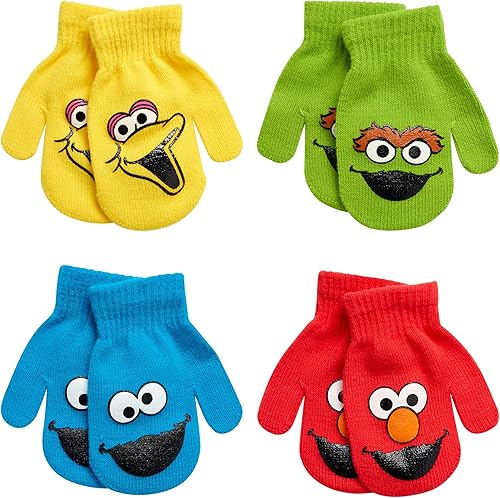 Sesame Street Manoplas para niños pequeños Elmo, monstruo de las galletas, pájaro grande, Oscar el Grouch (2T-4T)