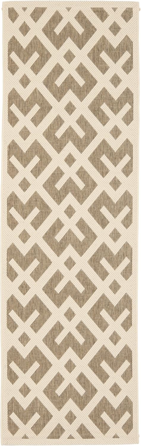SAFAVIEH Washable Rug Outdoor Courtyard Collection - 2'3" x 14' Runner, Brown & Bone, Non-Shedding & Easy Cleaning, Ideal for Patio, Entryway, Mudroom, Hallway, Kitchen (CY6915-232)