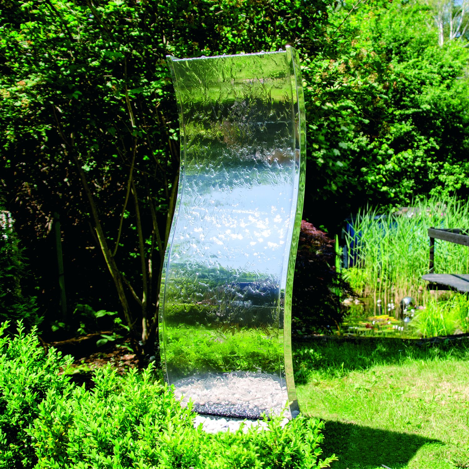 KÖHKO® Parete dell'acqua "Otter" con illuminazione a LED in acciaio inox 23002 fontana gioco d'acqua