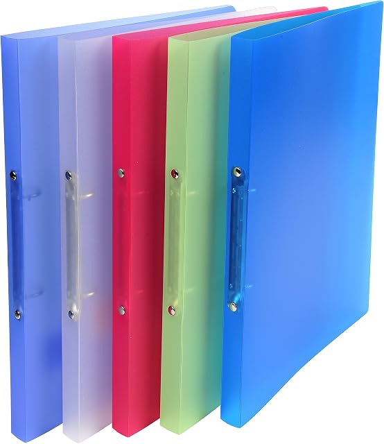 Exacompta - Ref. 54169E - 1 Chromaline translucent flexible PP binder - 2 round rings, diameter 15 mm - Spine 20 mm - External dimensions: 32 x 25 cm - A4 file format - 5 random colors (I Item)