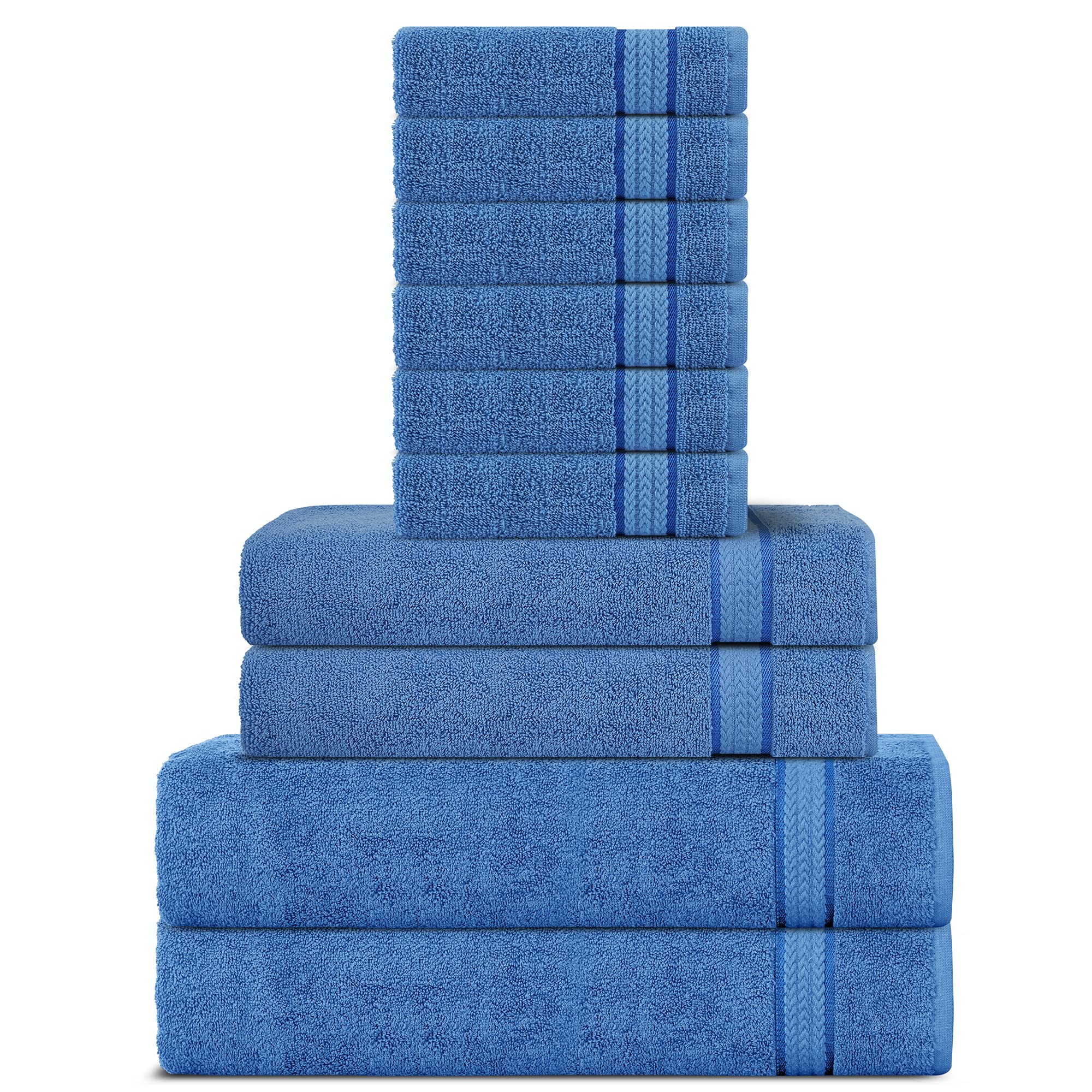 Super Soft 600 GSM Cotton Towels Set by Sweet Needle, Electric Blue, 2 Bath, 2 Hand and 6 Wash/Face, Double Pile