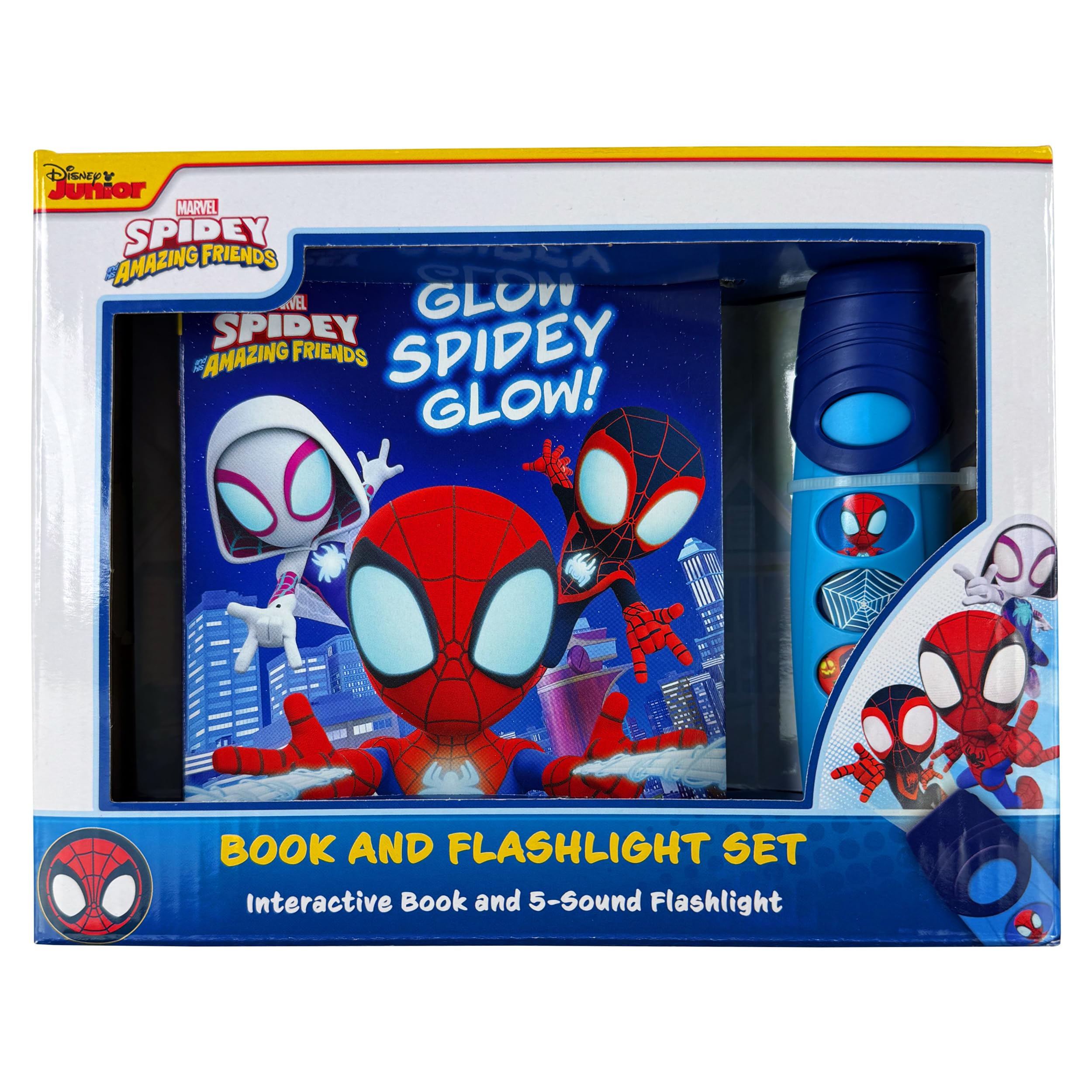 Disney Junior Marvel Spidey and His Amazing Friends - Glow Spidey Glow! Book and 5-Sound Flashlight Set - Spider-man - PI Kids