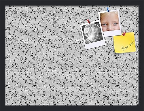 PinPix ArtToFrames - Tablero de anuncios de corcho personalizado, 22 x 16 pulgadas, diseño de flores negras, con acabado de lienzo estilo tela,