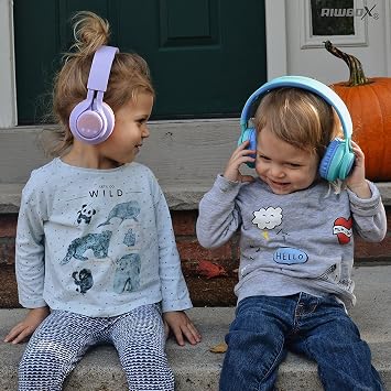Riwbox WT-7S Kids Bluetooth Headphones Light Up, Foldable Stero Wireless Headset with Microphone and Volume Control for PC/Tablet/TV/Travel(Blue)
