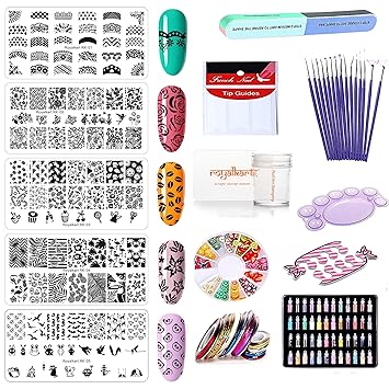 Royalkart Combo Of 3D Nail Art Stamping Kit 5 Rectangular Image Plates, Silicone Stamper & Scraper & 3D Nail Art Tools For Gift Girl & Women