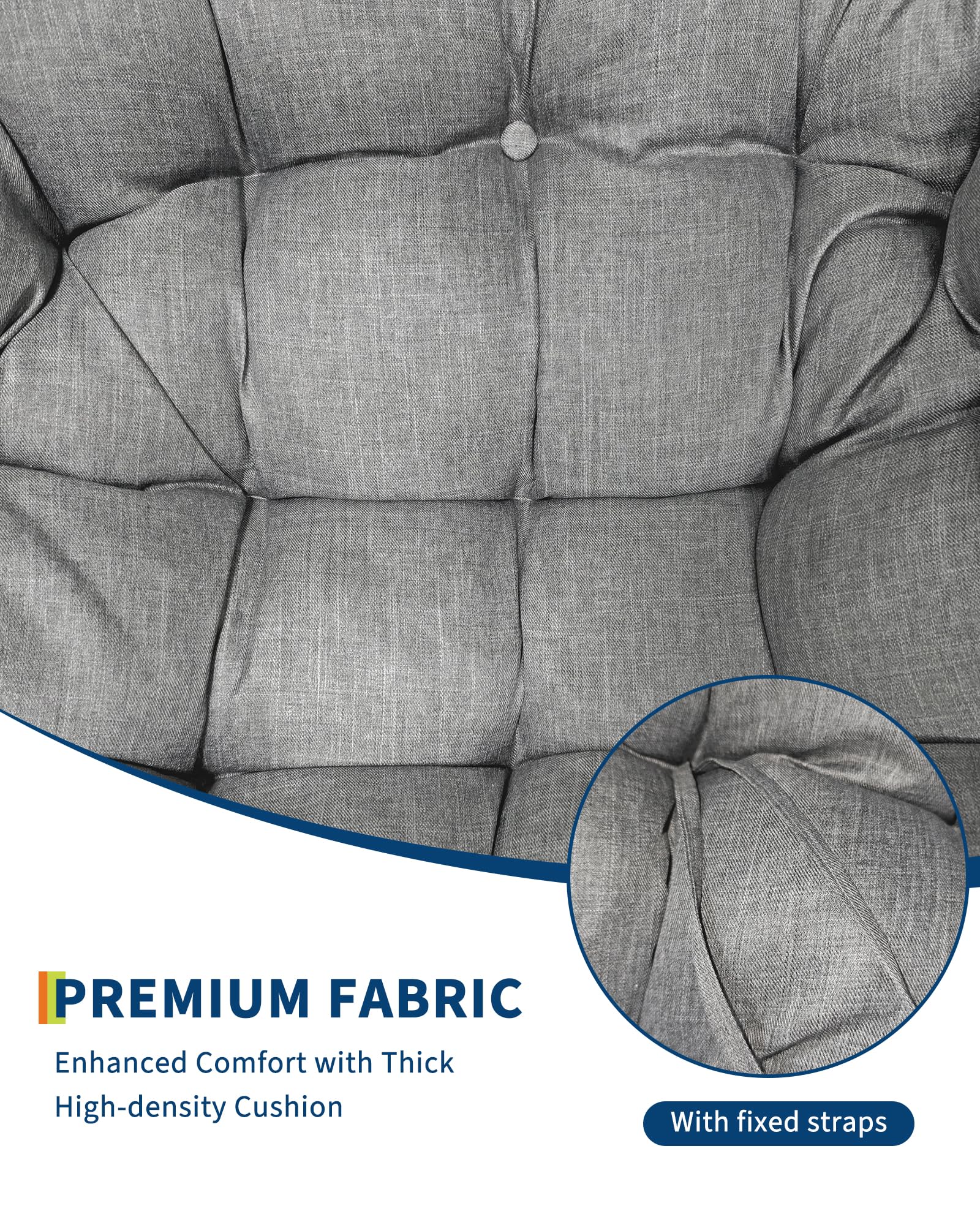 GarveeHome Outdoor Patio Schaukelstühle, Überdimensionierter Papasan-Schaukelstuhl für Innen mit Gepolstertem Kissen - Ei-Schaukelstuhl für Wohnzimmer, Veranda, Garten, Terrasse, Hinterhof