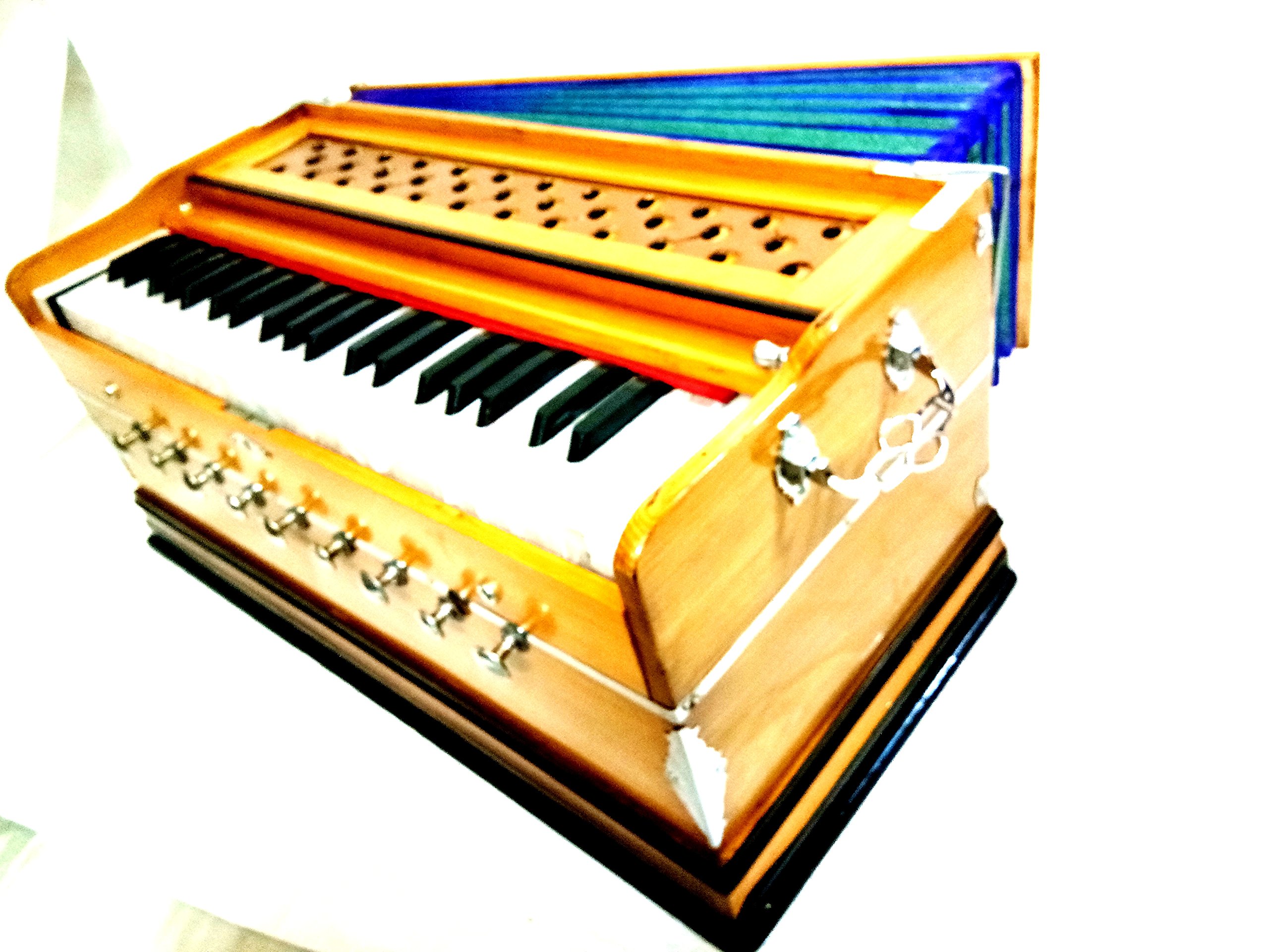 Indisches Maharaja Harmonium 9 Blendenstufen, 3½ Oktave, Doppelzungenblatt, Koppler, natürliche Farbe, Standard, A440 gestimmt, Musikinstrument, indische Sangeeta