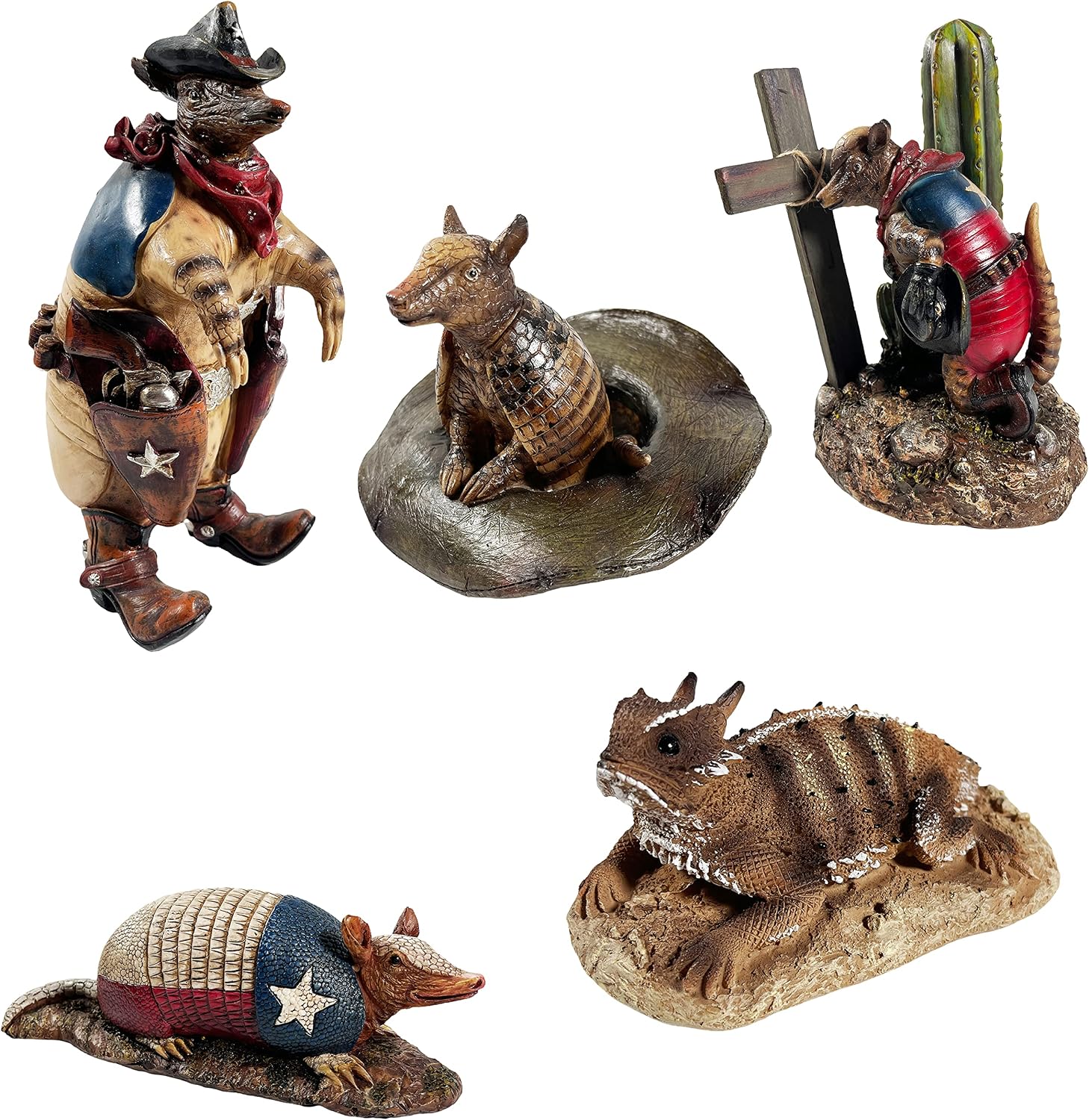 Urbalabs Western Armadillo Texas Flag Cowboy Cactus and Cross Art Armadillo Gifts Figure Western Garden Statues Decor Outdoor Statue Yard Art Sculptures Rustic Yard Decorations (Cowboy Cactus)