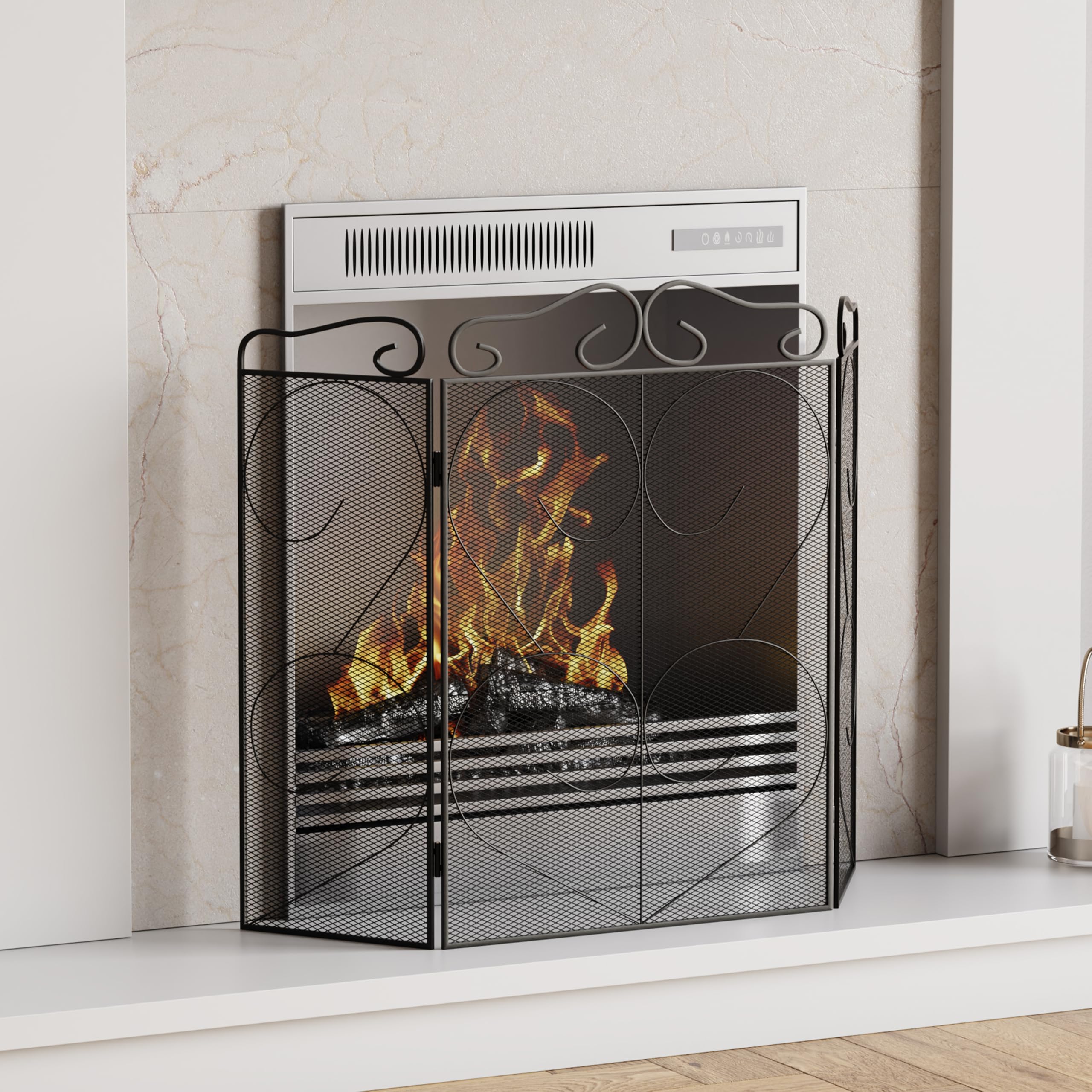 Fire Vida Tapton 3 Panel Screen/Spark Guard, Metallo, Nero