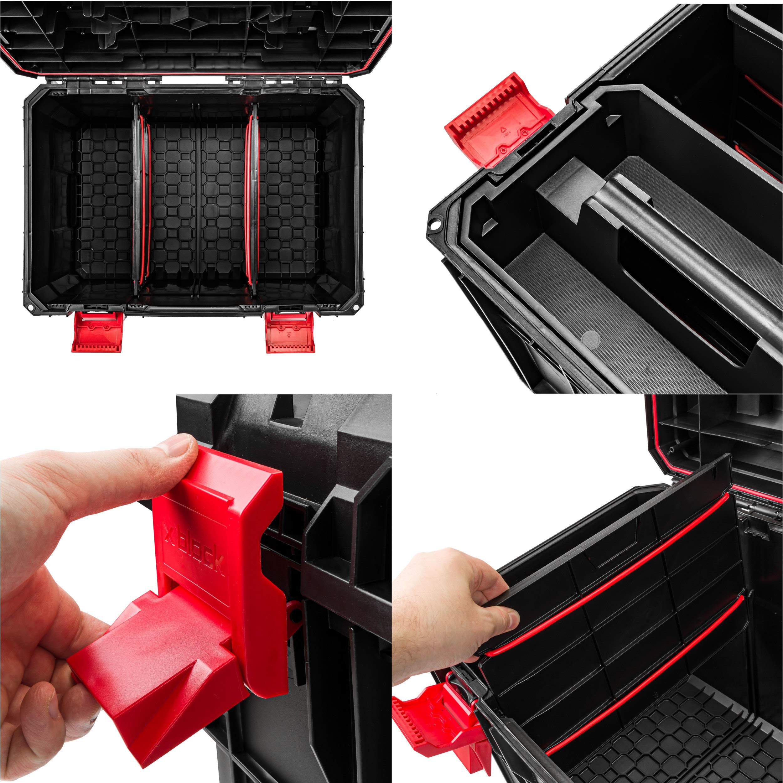 Perel Tool Box 31.4L with Insert Box and 3 Lid Organizers, Plastic Toolbox with Metal Clasps and Folding Handle, Tool Box 48.5 x 26.7 x 24.1 cm