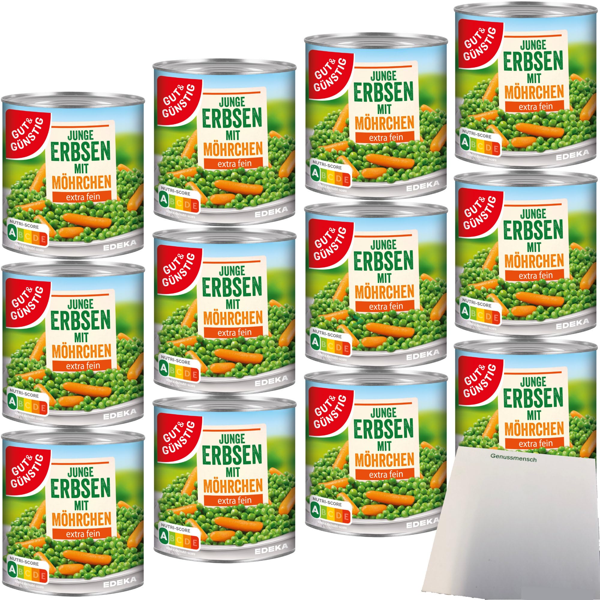 Gut&Günstig Junge Erbsen mit Möhrchen extra fein 12er Pack (12x800g Dose) + usy Block