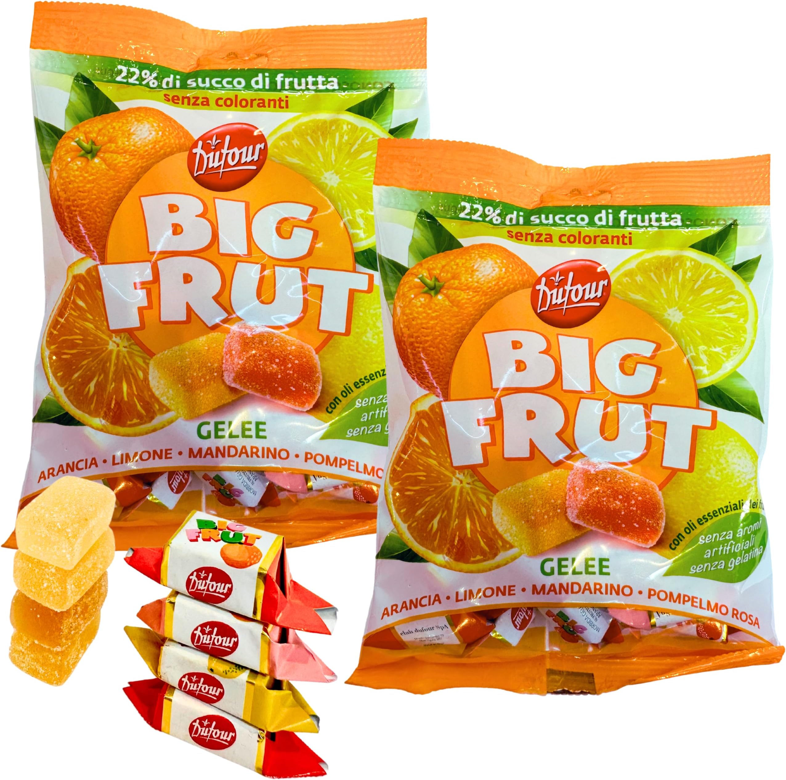 Big Frut Italian Citrus Jelly Candy from Italy 5.29 oz. (150g)(Pack of 2) Pates de Fruits - Italian Delicacies - Fruit Candy - Soft Fruit Gummies - Sweet Gelèes - 22% Fruit - Specialty Candy