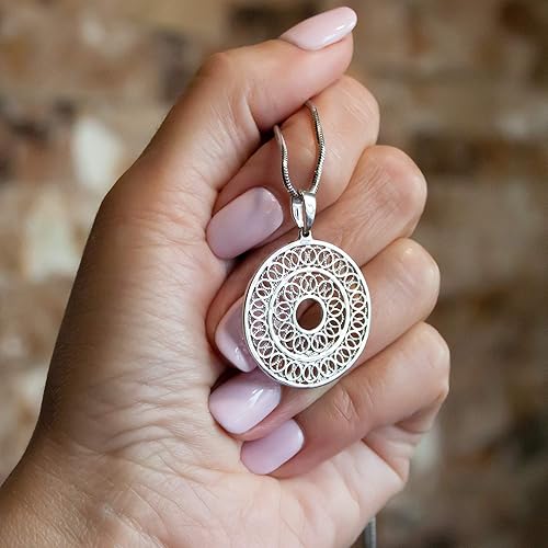 Miniatura 9 de Mandala Chakra Necklace Sterling Silver 925 - Filigree Boho Indie Pendant - Sacred Geometry Esoteric Amulet - Hippie Namaste Yoga Jewelry for Women