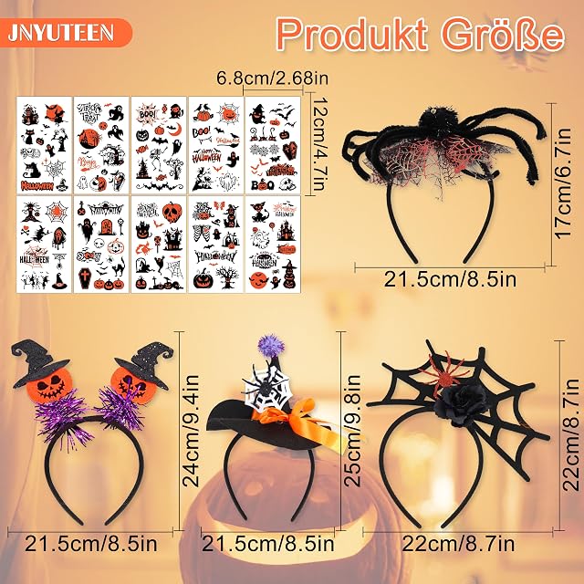Foto 2 de 7 de JNYUTEEN 4 Piezas Diadema de Halloween, Diadema Halloween y 10 Pegatinas de Tatuajes