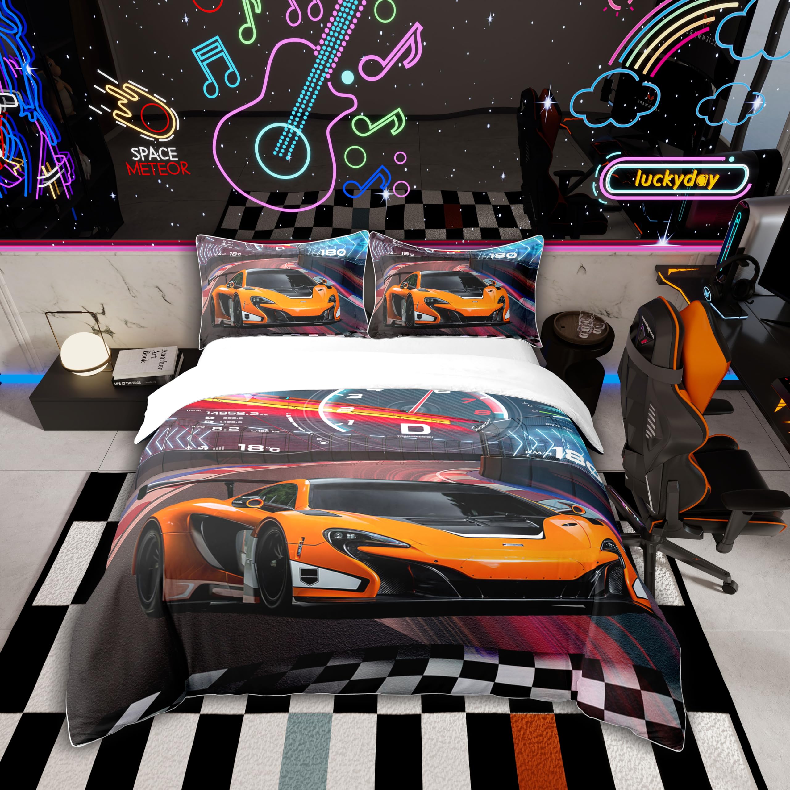 Housse de couette voiture de course grand format 200x200 pour calmer l'heure du coucher