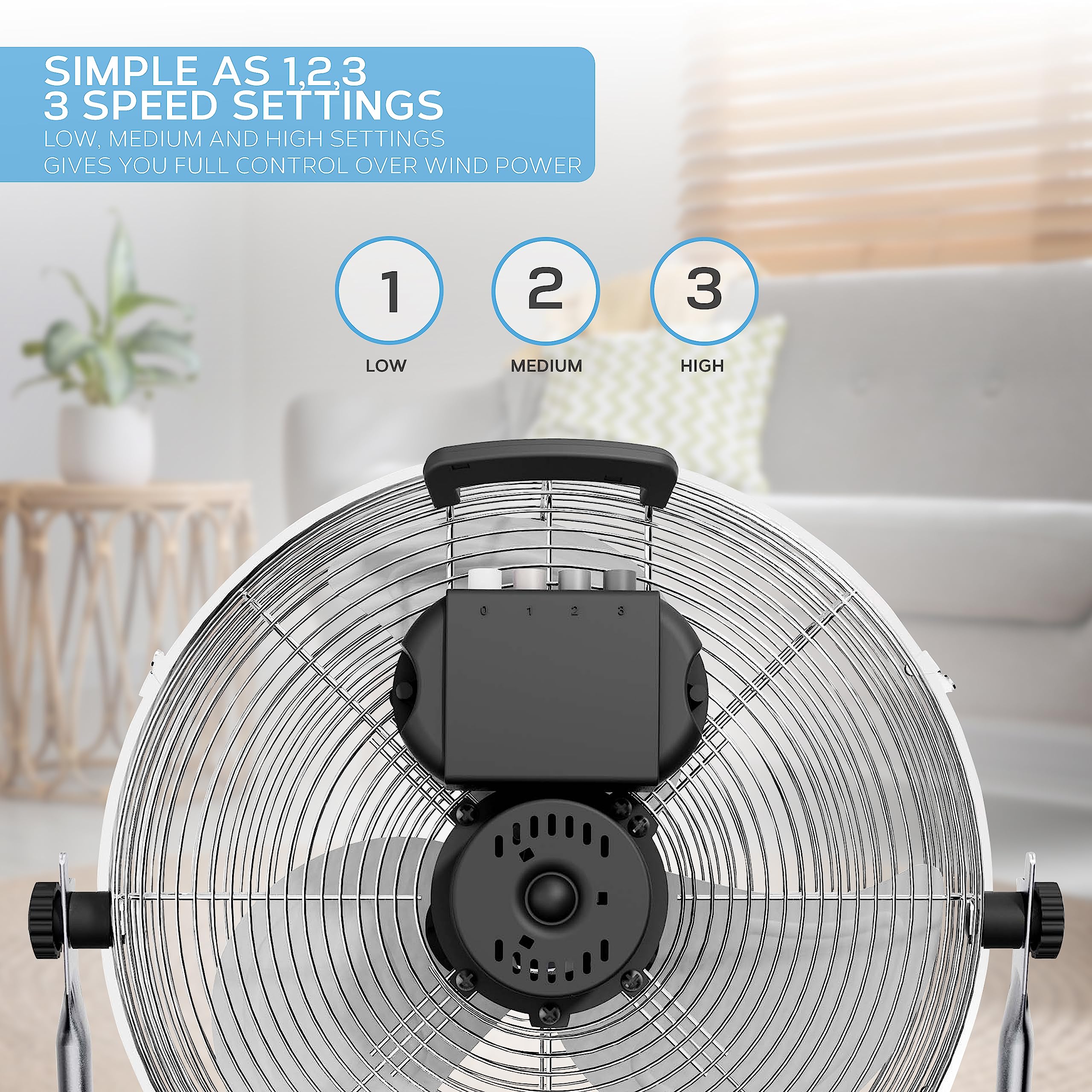 Air Pro 16" Floor Fan - Powerful Air Cooling & Circulating Fan with 3 Speed Setting & Adjustable Tilt - Indoor Home, Office, Gym Fan Quiet Portable Electric Fan with Metal Blade & Body 1.6m Long Cable