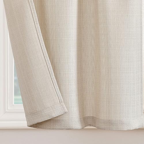 Miniatura 3 de jinchan Cortinas de cocina beige de 24 pulgadas, cortinas texturizadas de lino con pestaña superior, cortinas de cafetería, cortinas cortas para
