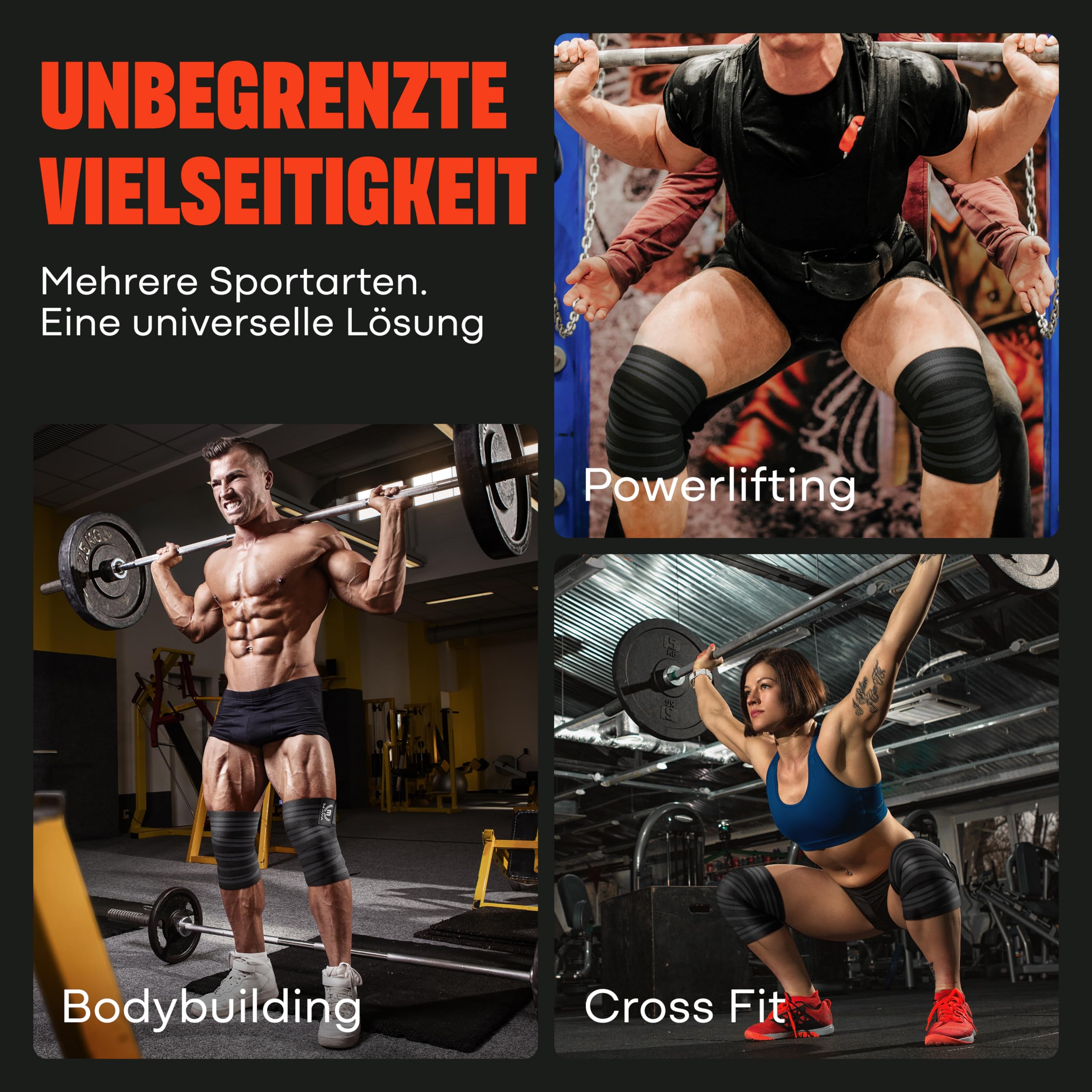 Mava Sports Kniebandage für Männer und Damen (Paar); Kniestütze für Cross Training, Gewichtheben, Powerlifting; 183 cm elastische Unterstützung
