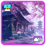 桜の春の静けさ – 天気と時計で桜吹雪と禅のリラクゼーション