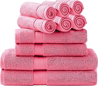 Simpli-Magic Bath Towels Set, 2 Bath Towels, 2 Hand Towels, and 6 Washcloths (10 Piece Set), Ring Spun Cotton Highly Absorbent Towels for Bathroom, Shower Towel (Pink)