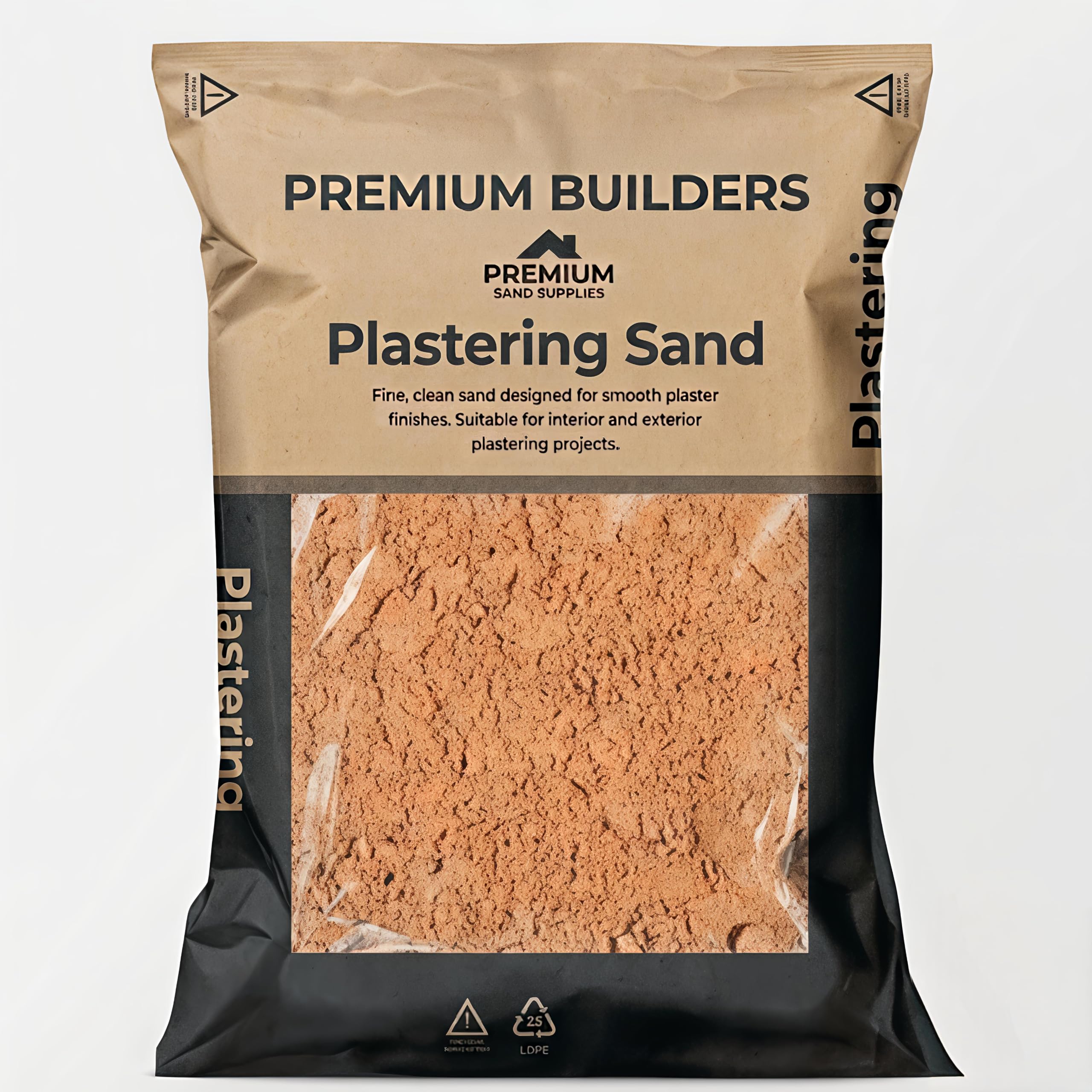 25kg Fine Plastering Sand Major Bag, Washed Construction Aggregate for Rendering, Mortar Mixing, Bricklaying & Smooth Wall Finishing
