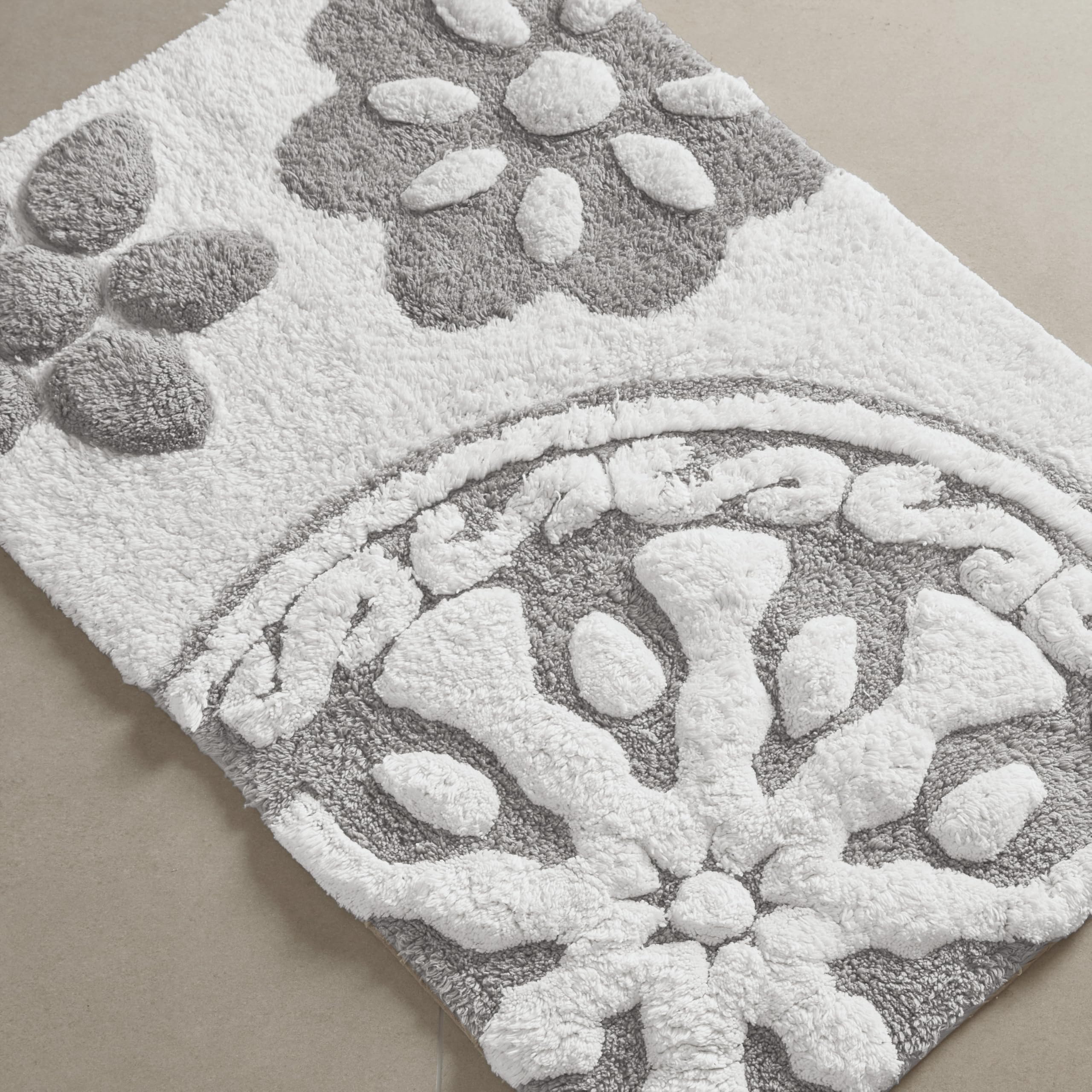 Madison Park Madison Park Casablanca 100% Cotton Tufted Bathroom Rugs Luxurious Plush Medallion Floral Pattern Bath Mat Absorbent, Quick Dry, Spa Design Shower Room Décor, Rectangle 20" x 30", Grey, Grey, 1'8" x 2'6" (Rectangular)