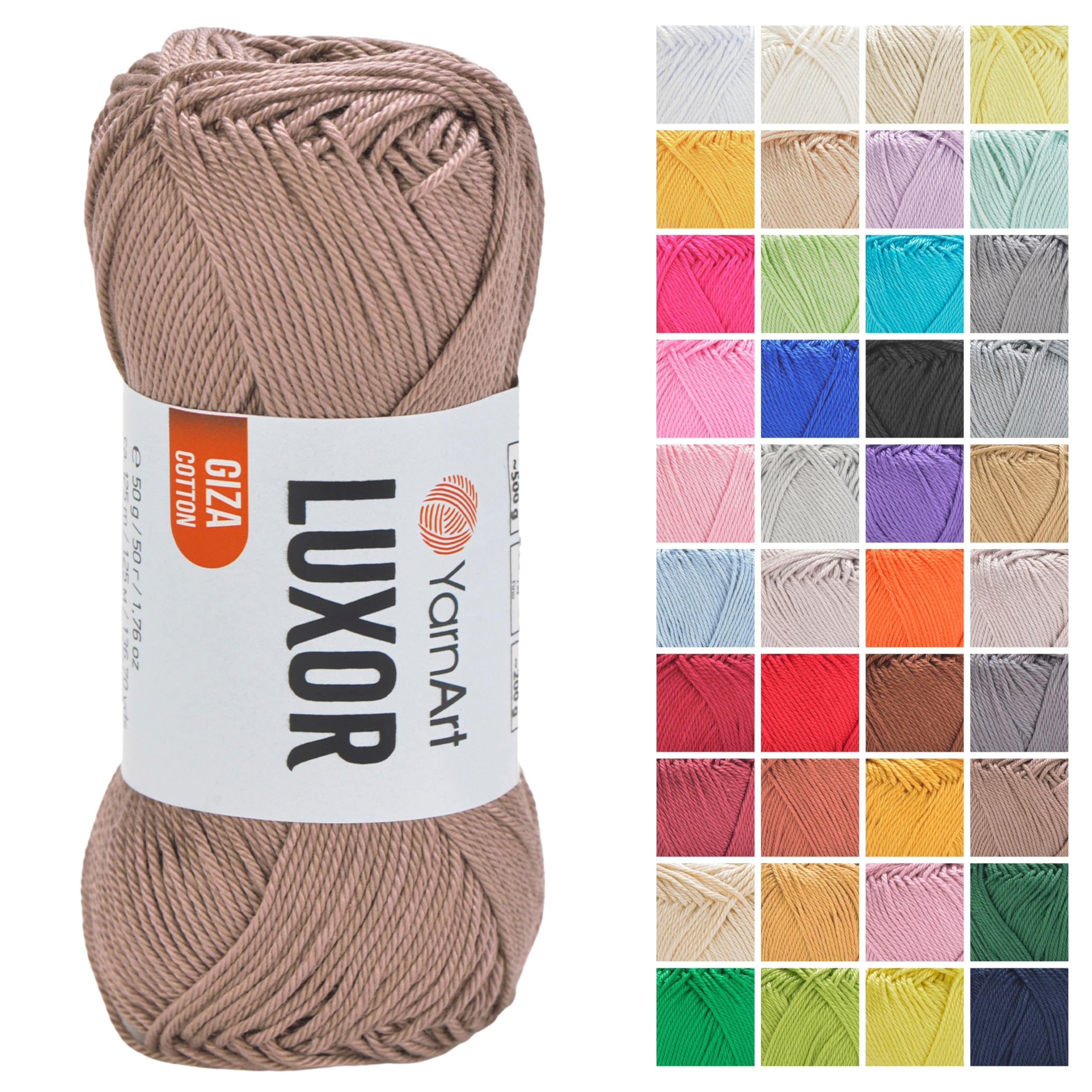 YarnArt Luxor Mercerized Cotton Yarn – 100% Giza Cotton, Smooth Texture, 50g (1.76 oz), 125m (136 yds), Lightweight Yarn for Summer Projects, Amigurumi, Baby Items, and Accessories (1232)