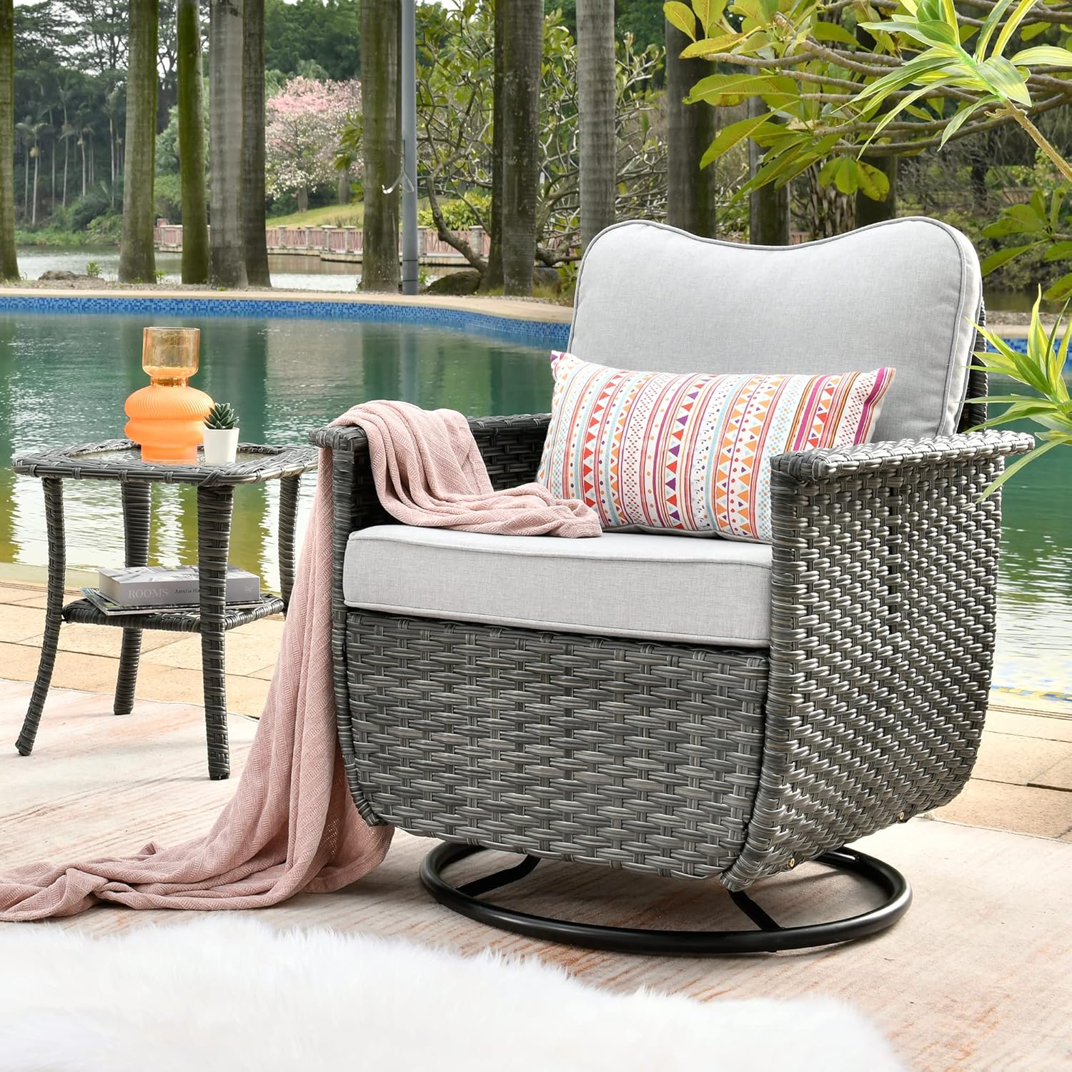 ovios Patio Rocking Chair Swivel Chair with Side Table 2