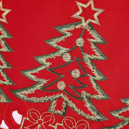 Miniatura 7 de Camino de mesa de Navidad rojo de 13 x 70 pulgadas de largo, camino de mesa de Navidad bordado con árbol de Navidad verde y regalos, bufanda de