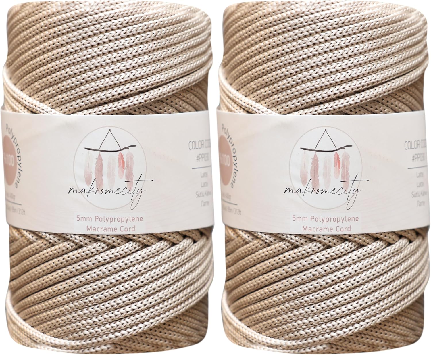 Amazon.com: Makromecity, 2 Skeins of Polyester Macrame Cord 5mm x 104 ...