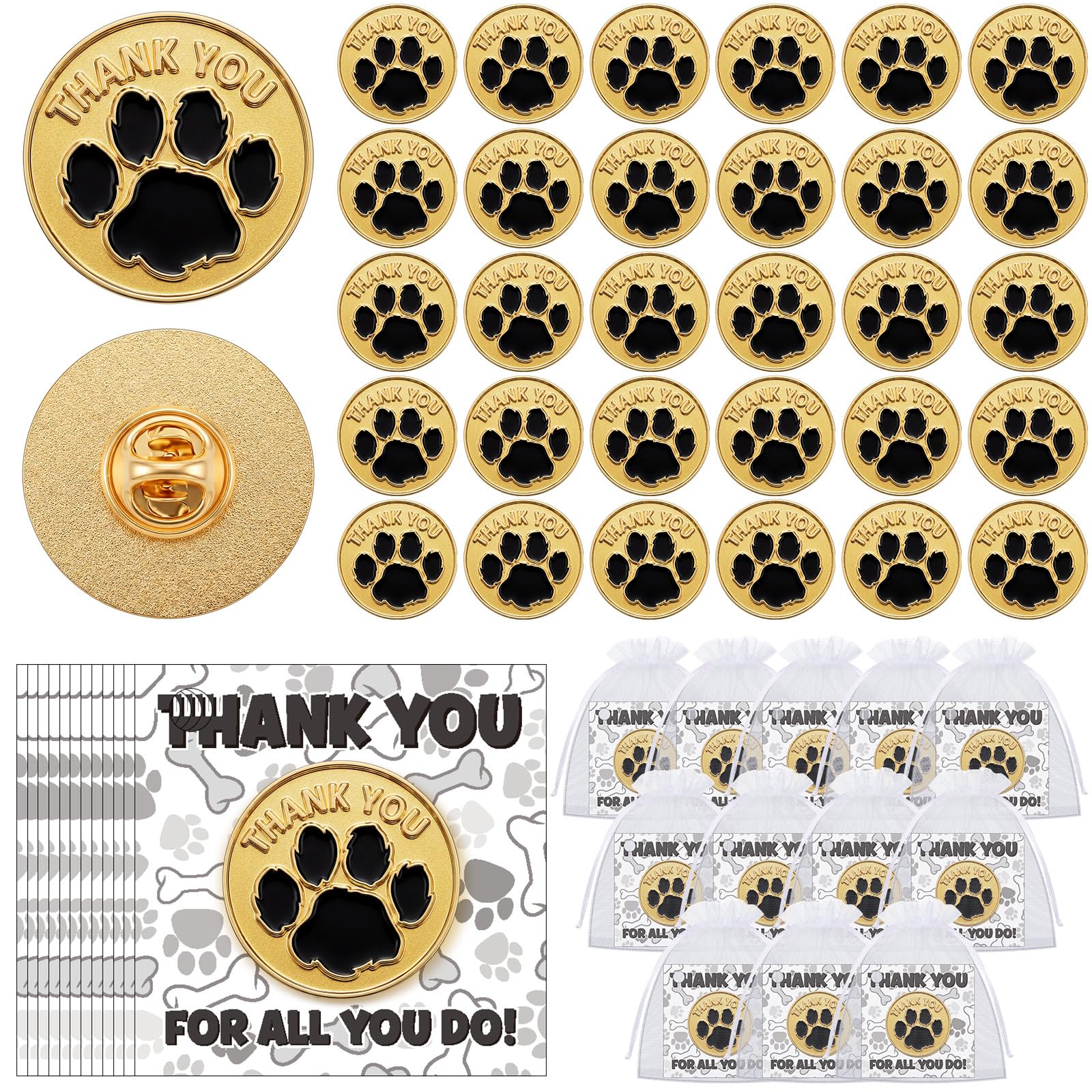 Liliaafar 30 Pcs Paw Print Lapel Pins Employee Appreciation Thank You Gifts