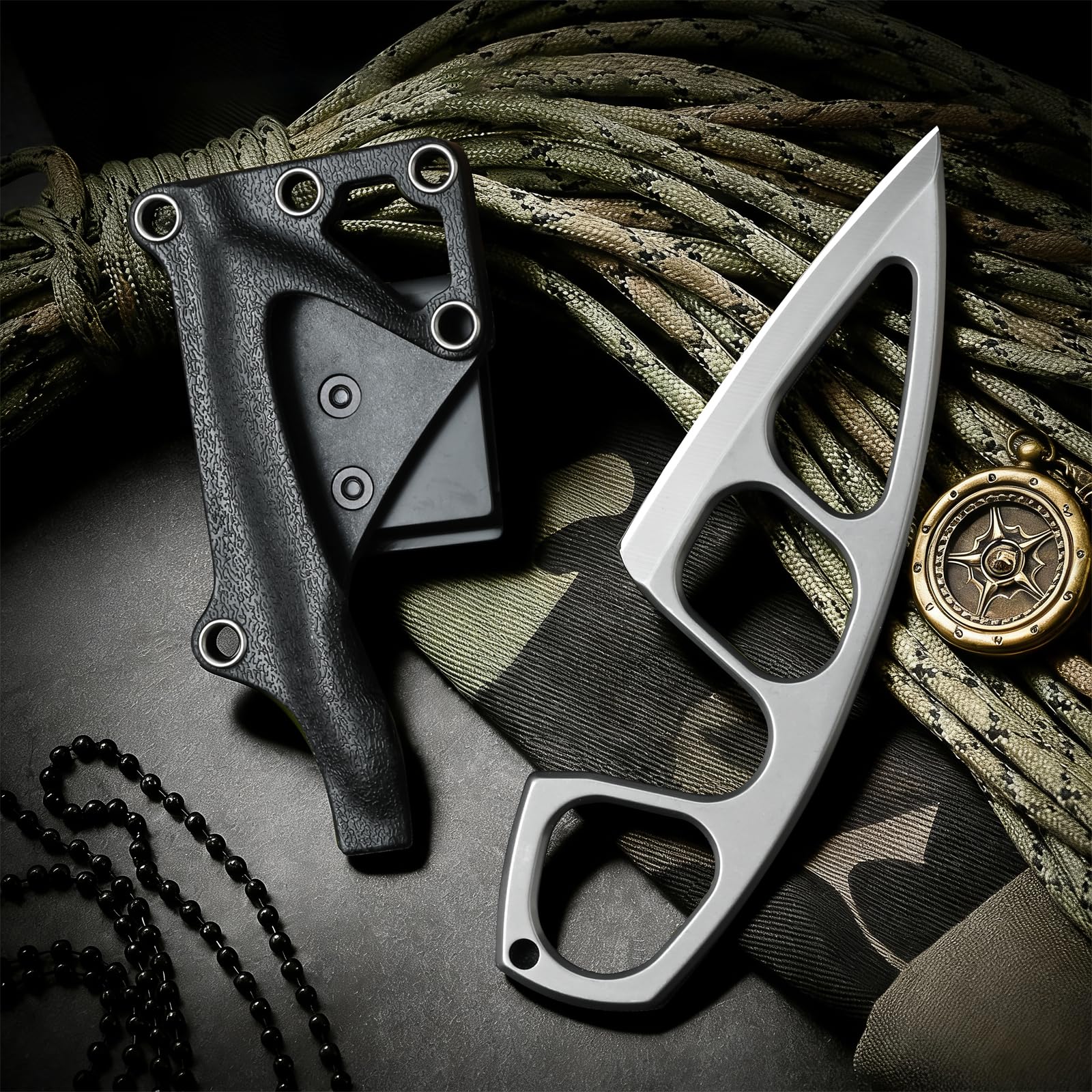 Generisch EDC Outdoor-Messer mit Vollschale (Full Tang) - Klinge aus 440C Edelstahl, Scharfe EDC Feststehendes Messer mit Kydex-Scheide, Ideal für Camping, Wanderung, Überleben, Geschenke für Männer