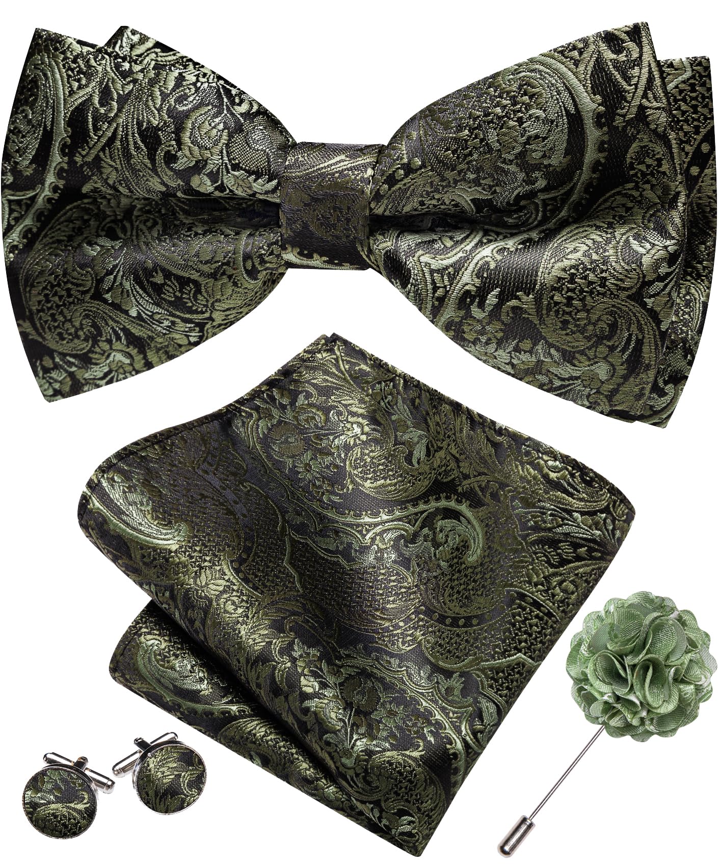 YOHOWA Mens Bow Tie Paisley Coloful Pre-tied Bowties Handkerchief Cufflinks