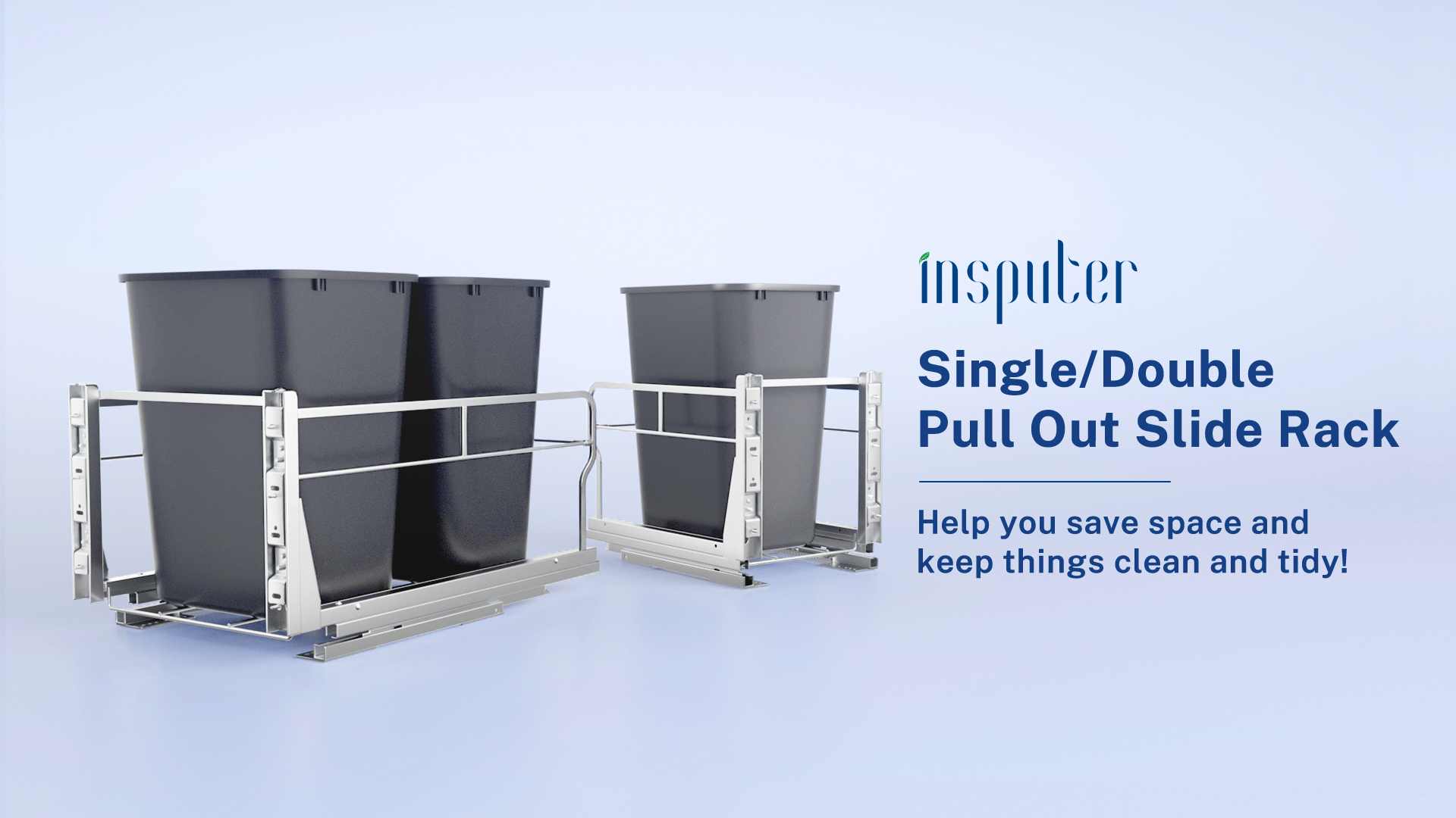 Image of Insputer Double 40QT Pull Out Trash Can Under Cabinet, Heavy Duty Under Sink Garbage Bin Kit with Soft-Close Slides for Kitchen, Laundry, Requires Minimum Cabinets Opening 18 inch W X 24 inch D