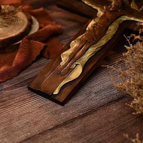 Miniatura 6 de Crucifijo de pared de crucifijo de la Santísima Trinidad, cruz de Cristo Jesús para pared con gancho, cruz de madera hecha a mano para decoración de