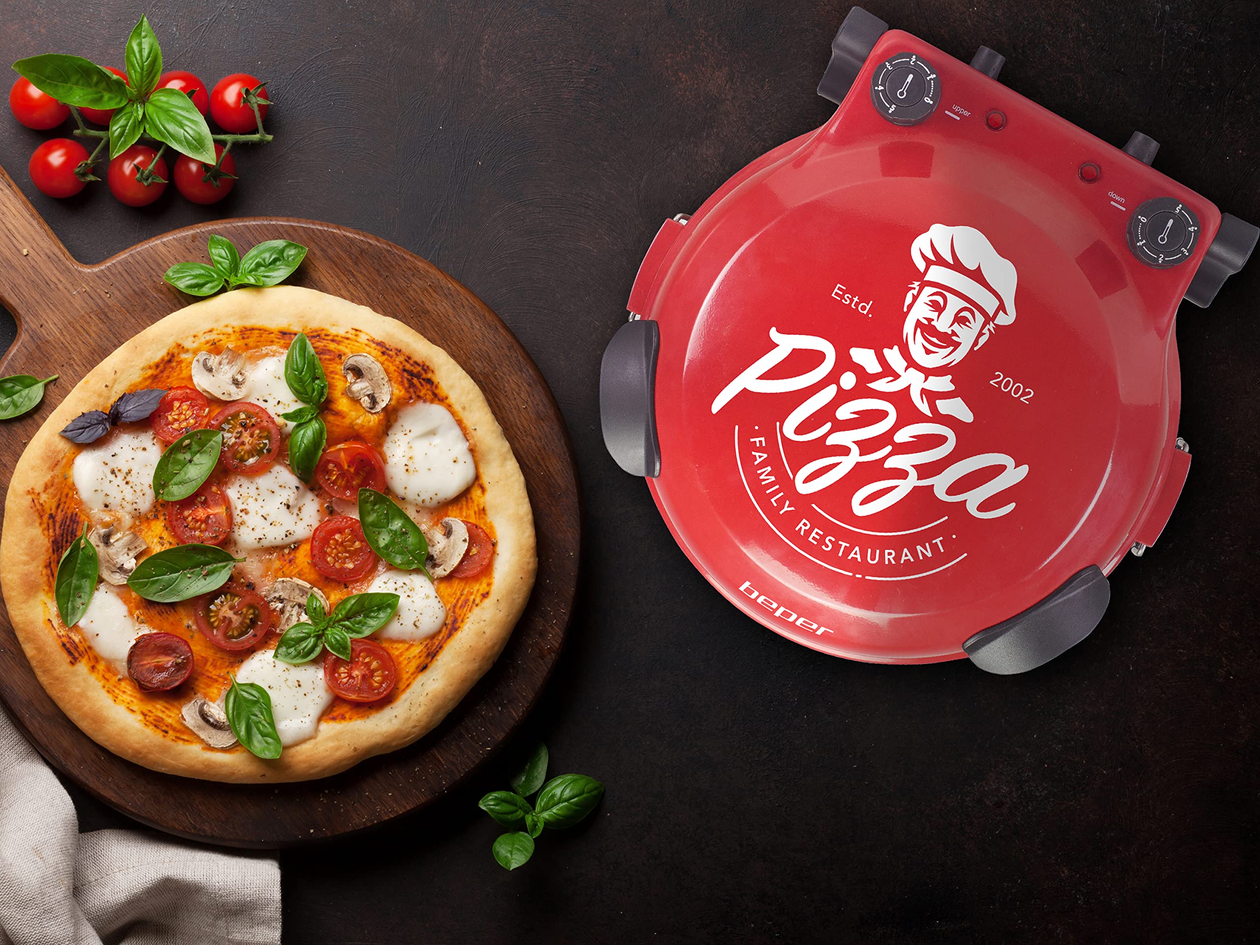 BEPER P101CUD300 Horno de Pizza con Placa Refractaria Extraíble - Horno de Pizza Eléctrico con 5 Planos de Cocción y Temporizador