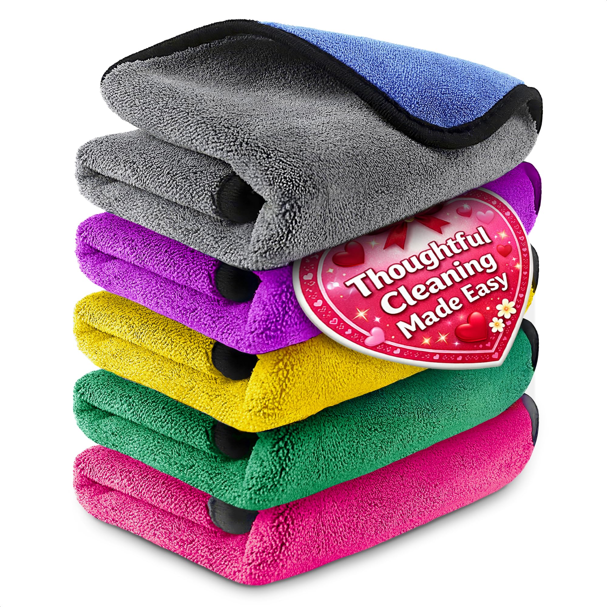 5 Pcs Thick Microfiber Cleaning Cloth – Dual-Layer Cleaning Rags, High-Tensile GSM 600 Fabric, Crafted for Effective Use – 11.8x11.8 Inches Microfiber Towels for Car Detailing, Window, Glass and House