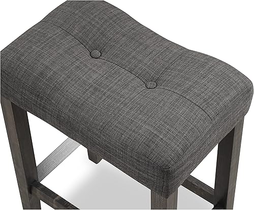 Miniatura 4 de Roundhill Furniture Sora - Taburetes de silla de montar con botones, altura de mostrador, juego de 2, color gris
