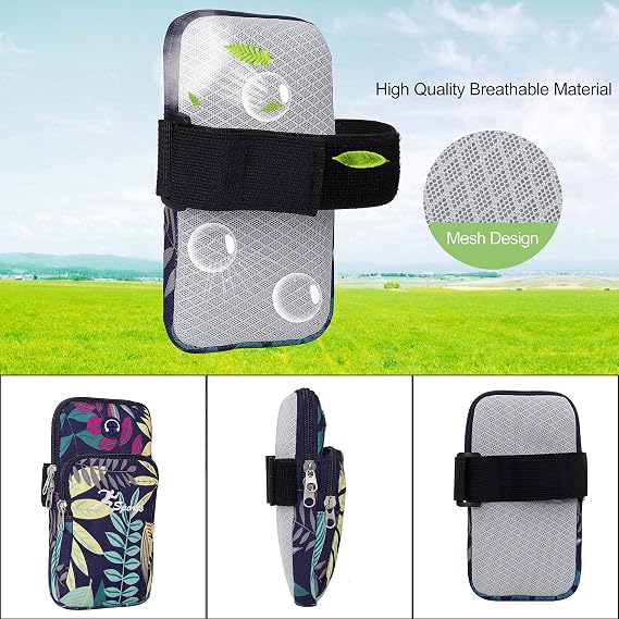 Sports Arm Bag Universal Running Armband Bounce Free Gym Armbands Phone Holder Pouch Case with Earphone Hole for iPhone XS/X8, Samsung Galaxy S9/S8/S7, Huawei and LG (Blue)